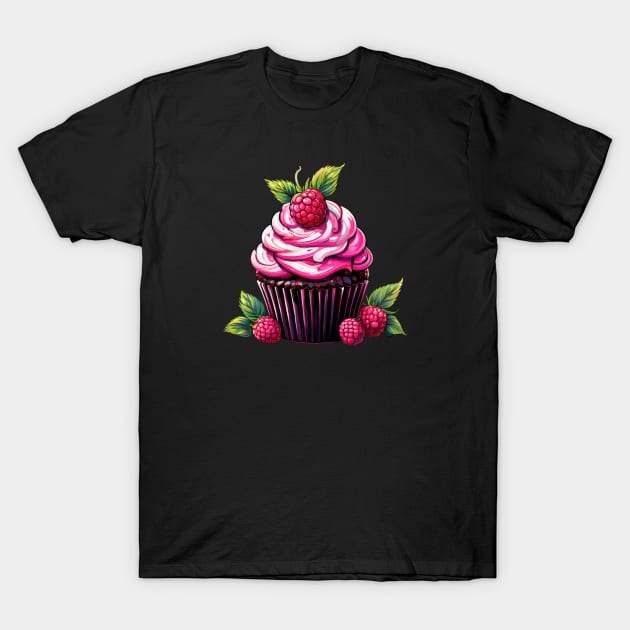 A Raspberry Cupcake Illustration Design T-Shirt by Sonja818